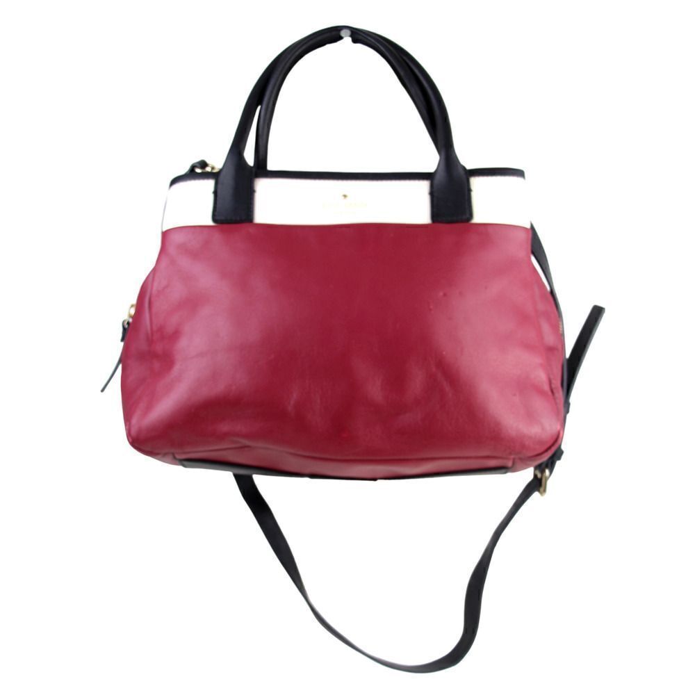 Kate Spade BURGUNDY WHITE GENUINE LEATHER X-BODY SATCHEL SHOULDER BAG HANDBAG